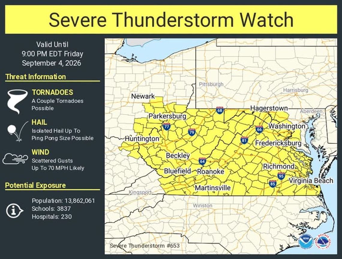 Severe thunderstorm watch in effect until 9 p.m. Severe thunderstorm watch in effect until 9 p.m.